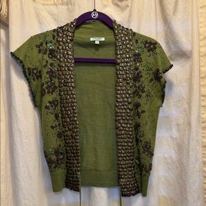 Olive Embellished Studded Open-Front Cardigan